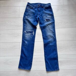 Diesel Thavar Denim + Sweat Pants Men’s Blue Distressed Jeans Size 28